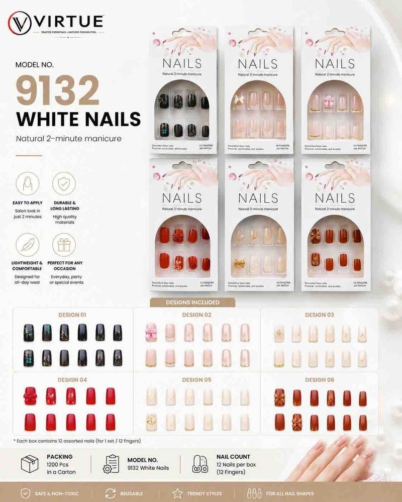 9132 White Nails — Press-On Set — Virtue Africa wholesale sourcing