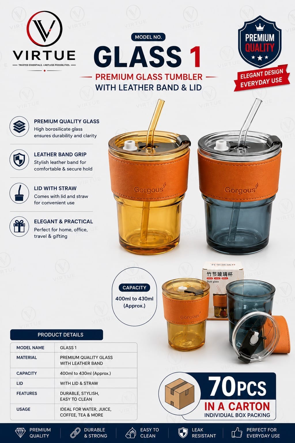 Premium Glass Tumbler with Leather Band — Virtue Africa wholesale sourcing