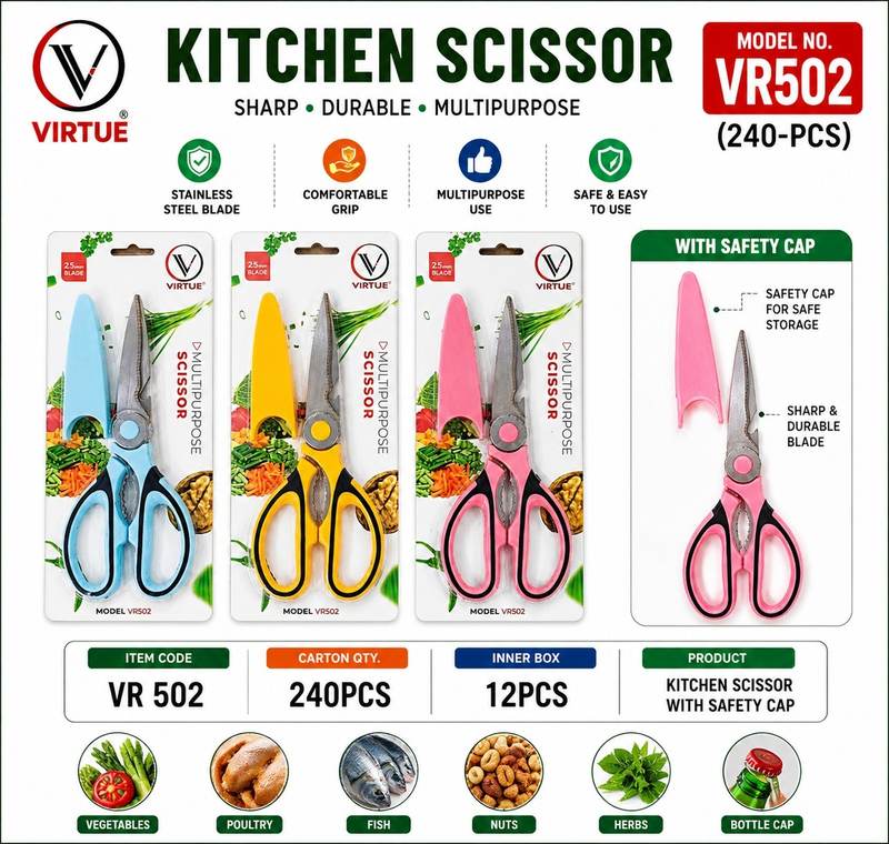 VR502 Kitchen Scissor with Safety Cap — Virtue Africa wholesale sourcing